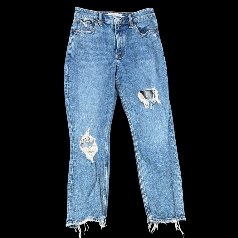 Abercrombie&Fitch High Rise Mom Jeans Curve Love Womens 27 Distressed Raw Hem